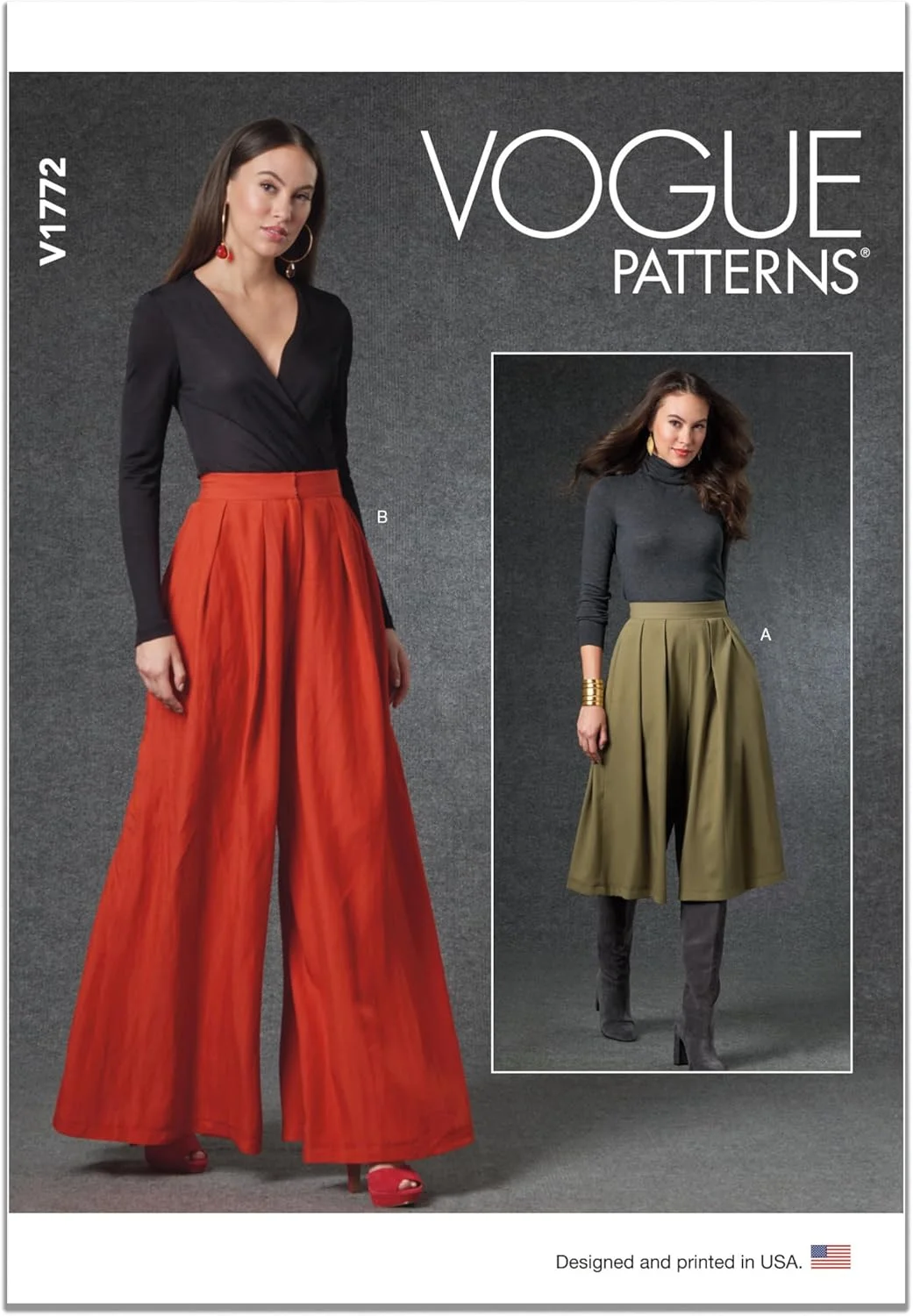 الگوهای Vogue V1772A دامن/شلوار زنانه سایز S-M-L-XL-XXL، سفید