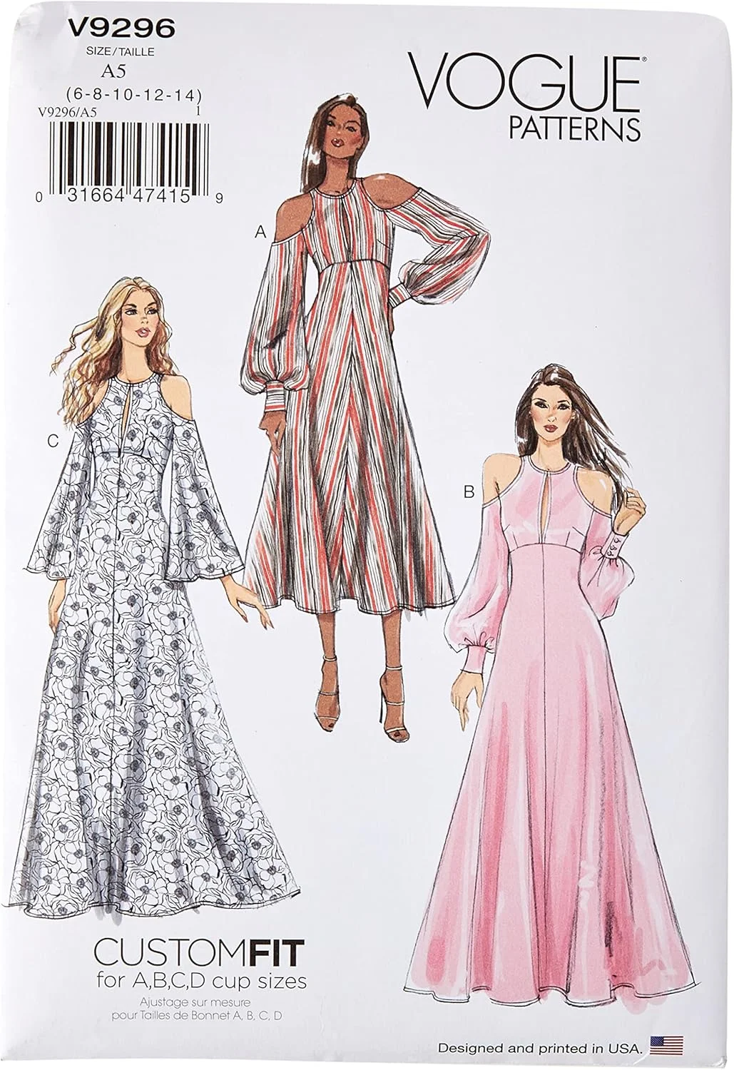 الگوهای Vogue V9296 لباس مجلسی زنانه سایزهای 6-14