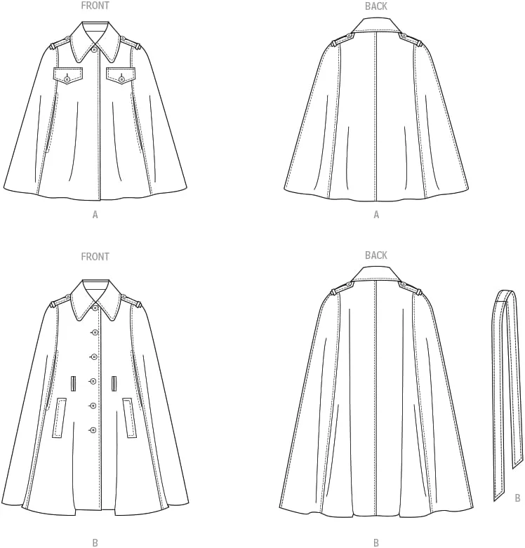 الگوی خیاطی شنل و کمربند بدون آستر زنانه Vogue V2054A، کد طراحی V2054، سایزهای XS-S-M-L-XL-XXL