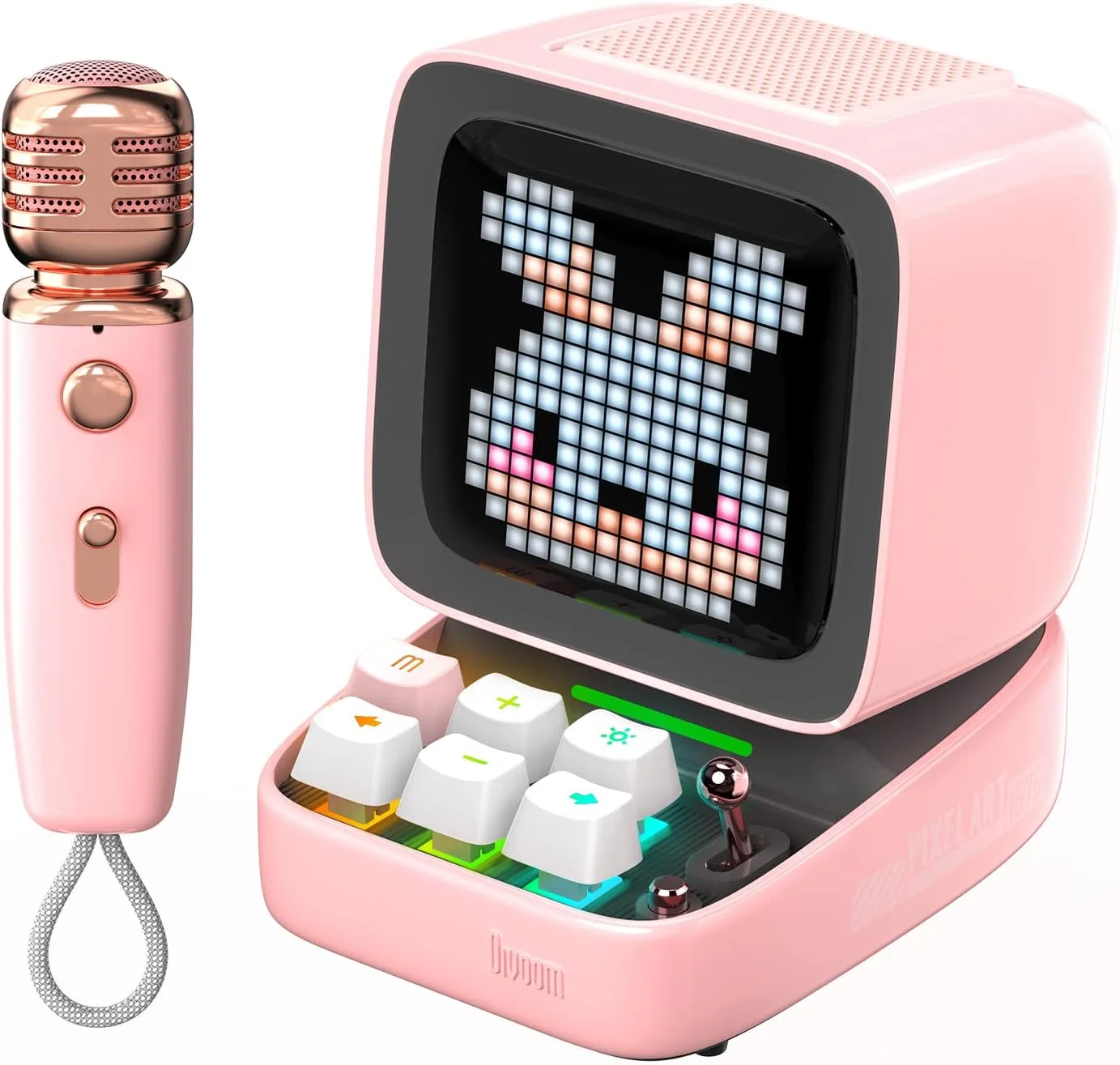 اسپیکر بلوتوثی قابل حمل Divoom Ditoo-Mic Pixel Art LED با میکروفون کارائوکه بی سیم، صفحه نمایش کنترل شده با برنامه، صفحه کلید RGB، بازی ها، آلارم برای بزرگسالان/کودکان، مهمانی خانگی.