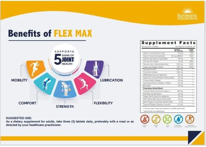 سان شاین نوتریشن فلکس مکس گلوکزامین کندرویتین + گیاهان | 90 قرص | پشتیبانی از سلامت مفاصل، انعطاف پذیری، تحرک و روانکاری | مکمل غذایی