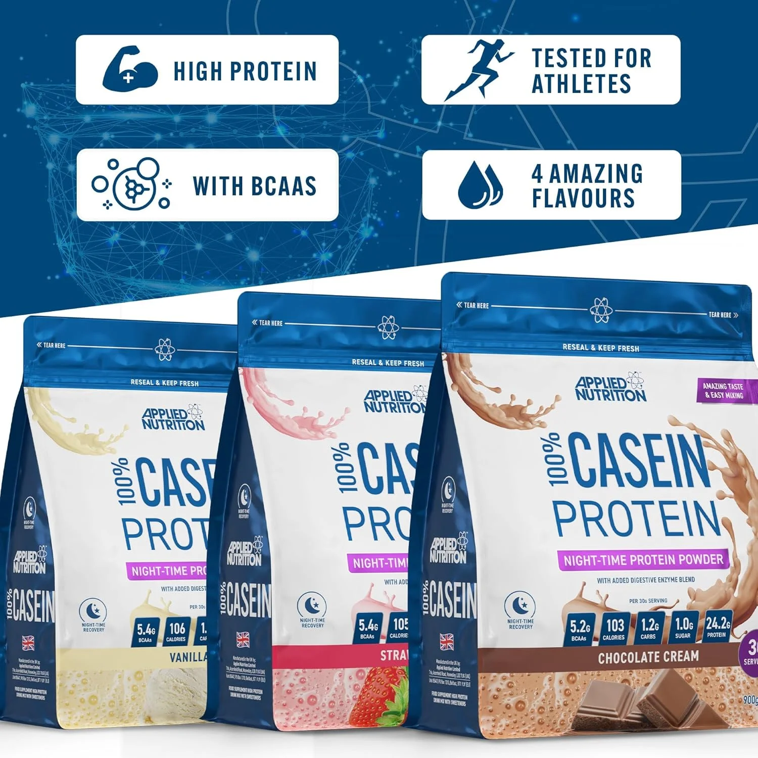 پودر پروتئین کازئین Applied Nutrition - مکمل کازئین میسلار، پروتئین با رهش آهسته (900 گرم - 30 سروینگ) (کرم شکلاتی) پودر پروتئین کازئین Applied Nutrition - مکمل کازئین میسلار، پروتئین با رهش آهسته (900 گرم - 30 سروینگ) (کرم شکلاتی)