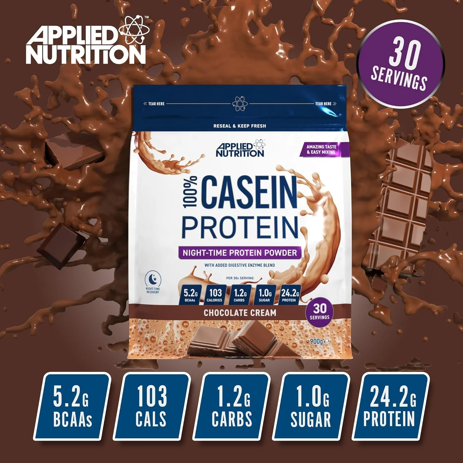 پودر پروتئین کازئین Applied Nutrition - مکمل کازئین میسلار، پروتئین با رهش آهسته (900 گرم - 30 سروینگ) (کرم شکلاتی) پودر پروتئین کازئین Applied Nutrition - مکمل کازئین میسلار، پروتئین با رهش آهسته (900 گرم - 30 سروینگ) (کرم شکلاتی)