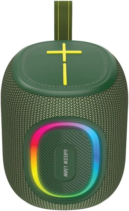 اسپیکر بی سیم Green Lion Pristone با نور RGB، باتری 1200mAh، BT JL 5.2، خروجی 8W، 7 ساعت پخش، ضد آب IPX6، فاصله بلوتوث 10 متر، قابل حمل برای مسافرت، کمپینگ، فضای باز (سبز)