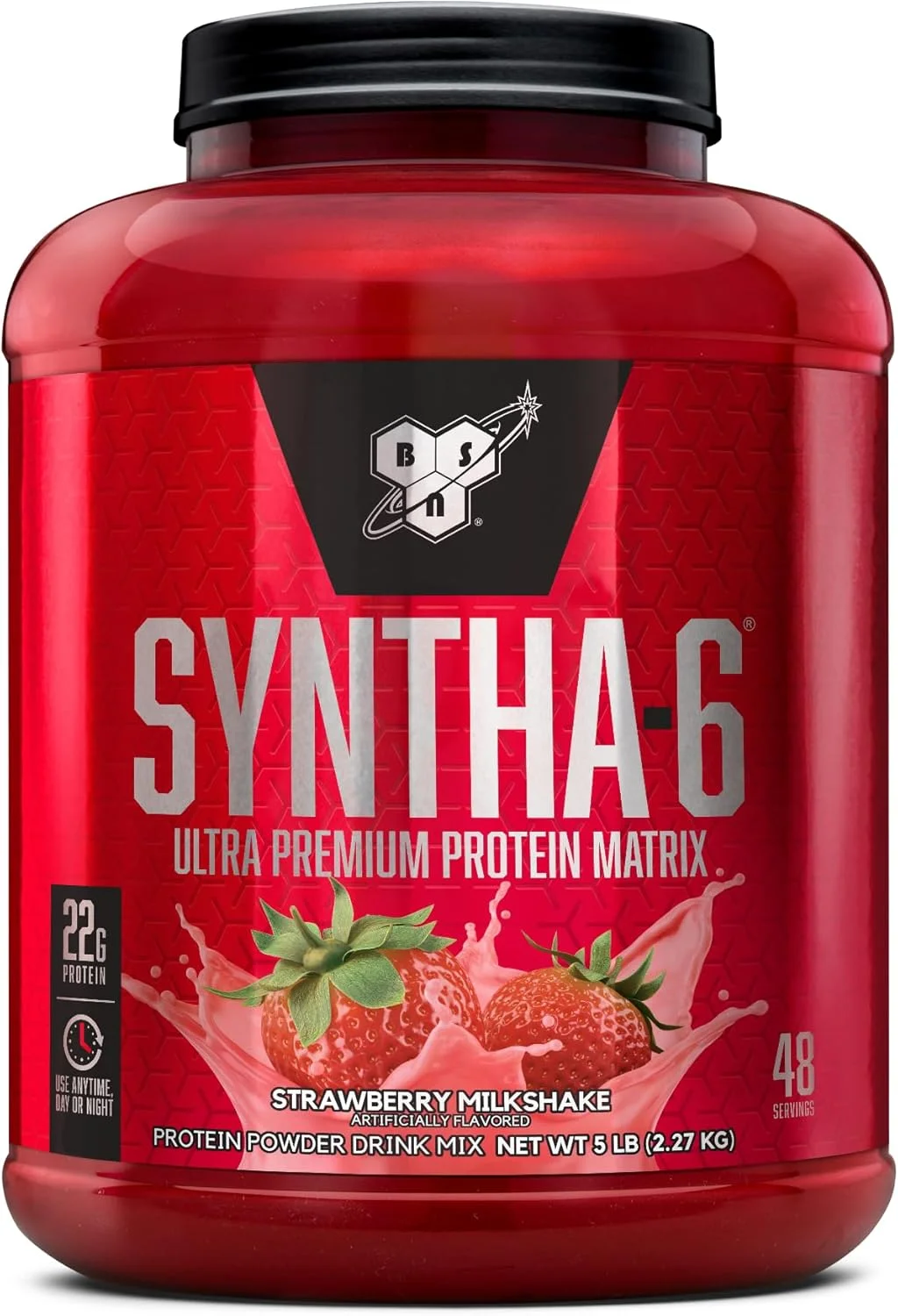 ماتریکس پروتئین فوق العاده ممتاز BSN Syntha-6، پودر پروتئین وی، کازئین میسلار، پودر پروتئین ایزوله شیر - میلک شیک توت فرنگی، 5 پوند، 48 سروینگ (2.27 کیلوگرم)