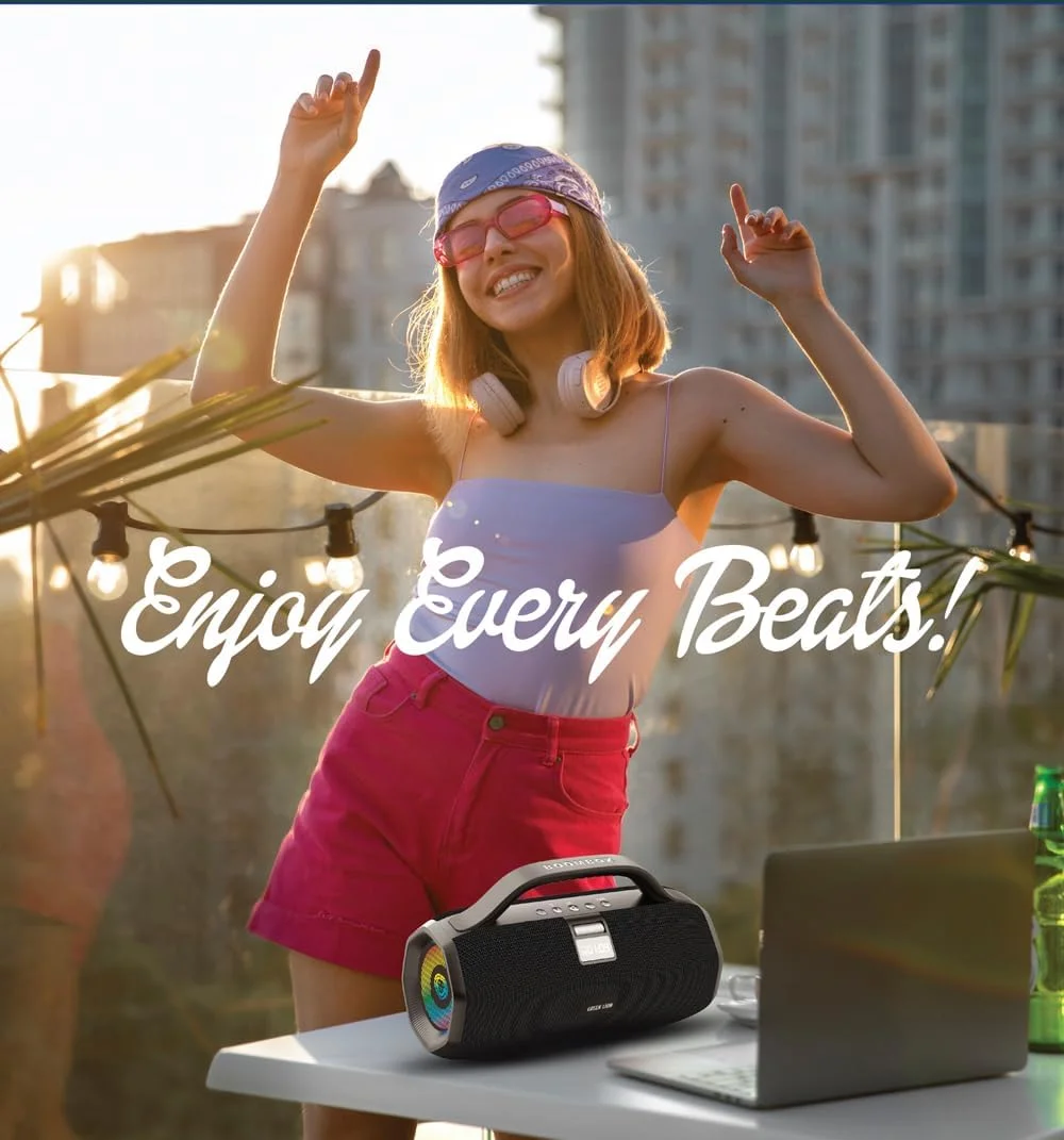 اسپیکر بی سیم Green Lion BoomBeats با نمایشگر دیجیتال 6000mAh، BT V5.2، 7 ساعت زمان کار، پشتیبانی از FM و Dual Machine TWS، ضد آب IPX6، چراغ های RGB - مشکی اسپیکر بی سیم Green Lion BoomBeats با نمایشگر دیجیتال 6000mAh، BT V5.2، 7 ساعت زمان کار، پشتیبانی از FM و Dual Machine TWS، ضد آب IPX6، چراغ های RGB - مشکی