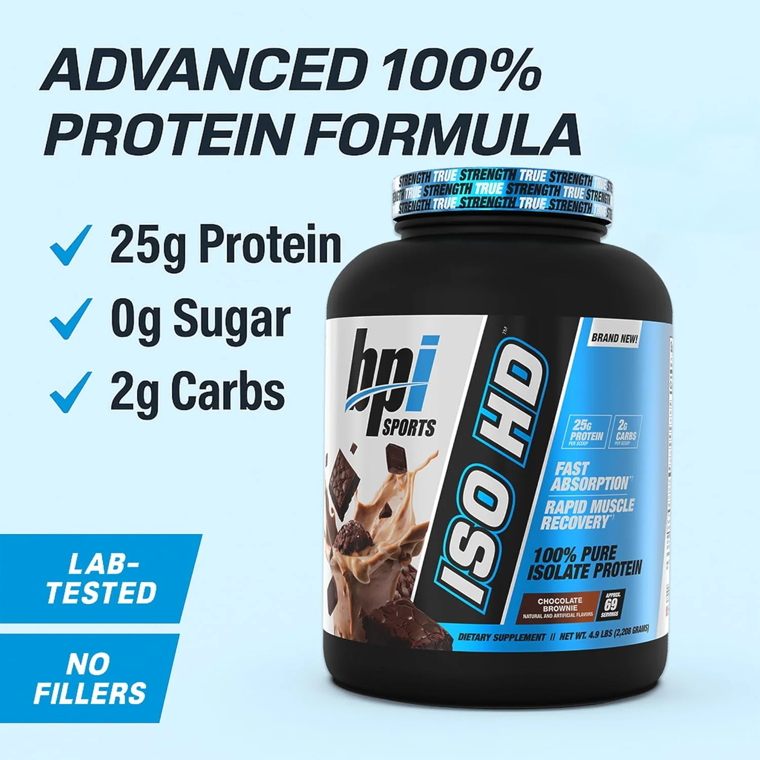 پروتئین وی ایزوله BPI Sports Iso HD - 100% - رشد عضلات، ریکاوری، کاهش وزن، جایگزین وعده غذایی - بدون شکر، کم کربوهیدرات، کم کالری - برای مردان و زنان - براونی شکلاتی - 4.9 پوند