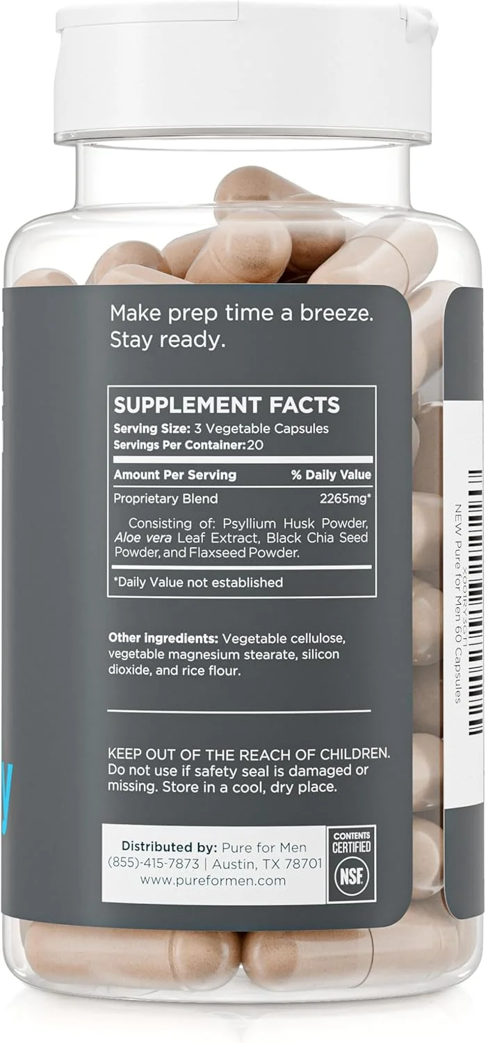 پیور فور من - مکمل فیبر پاک کننده وگان اورجینال، 60 کپسول - فرمول اختصاصی اثبات شده