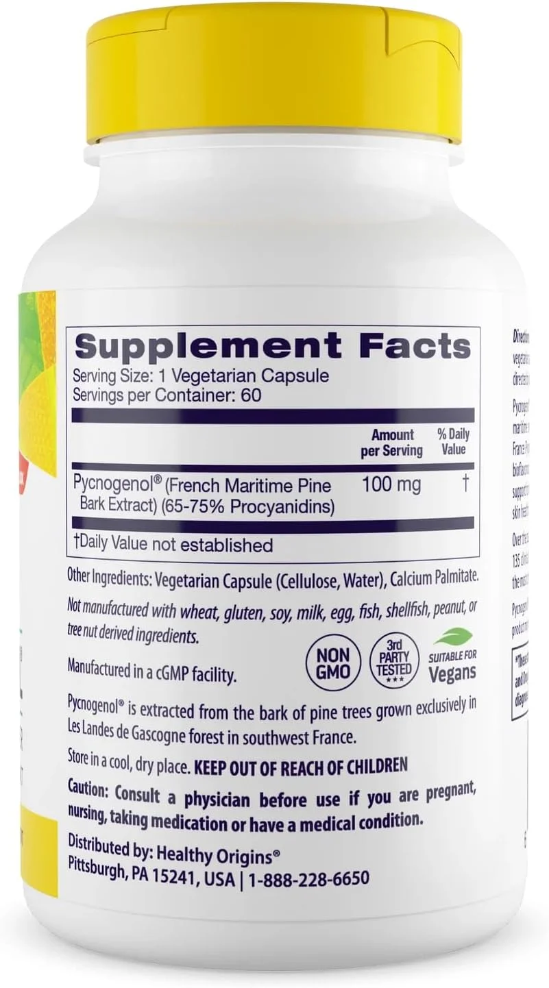 Healthy Origins Pycnogenol 100 mg - عصاره ممتاز پوست درخت کاج - عصاره پوست درخت کاج دریایی فرانسوی برای سلامت قلب، مراقبت از پوست و موارد دیگر - مکمل بدون گلوتن و غیر GMO - 60 کپسول گیاهی Healthy Origins Pycnogenol 100 mg - عصاره ممتاز پوست درخت کاج - عصاره پوست درخت کاج دریایی فرانسوی برای سلامت قلب، مراقبت از پوست و موارد دیگر - مکمل بدون گلوتن و غیر GMO - 60 کپسول گیاهی