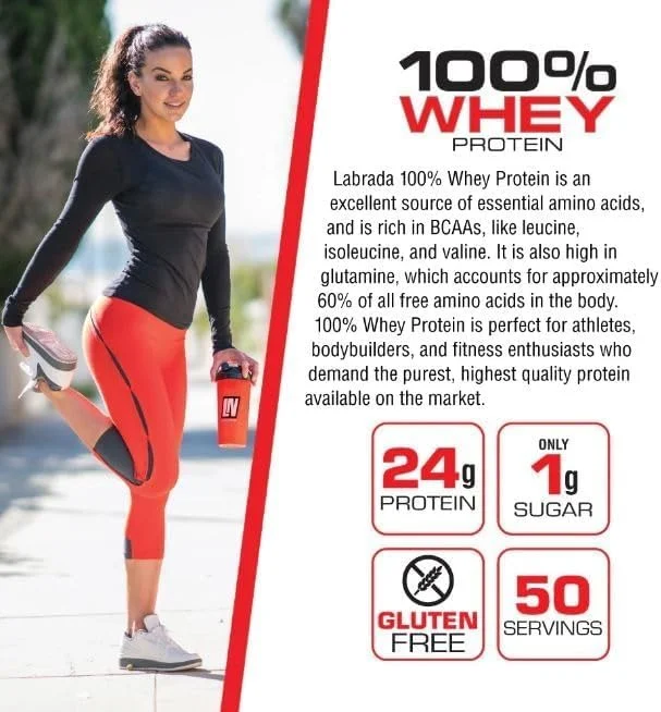 لابرادا نوتریشن 100% پروتئین وی (وانیلی، 1875 گرم/4.13 پوند، 50 سروینگ) 24 گرم پروتئین، 1 گرم شکر، بدون چربی ترانس، سرشار از گلوتامین و بدون گلوتن