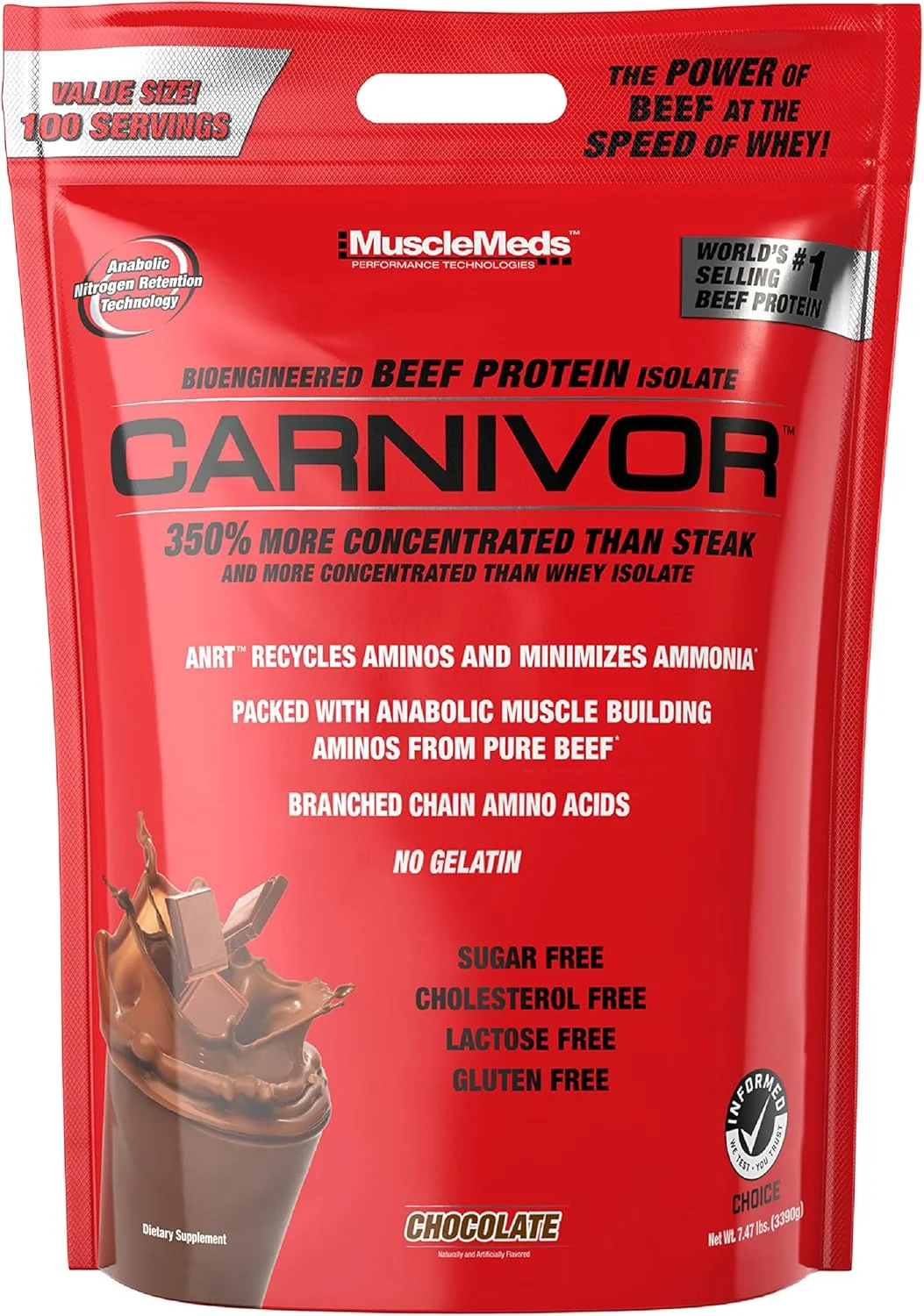 پودر پروتئین ایزوله گوشت گاو MuscleMeds Carnivor، شکلاتی، 8 پوند - حلال