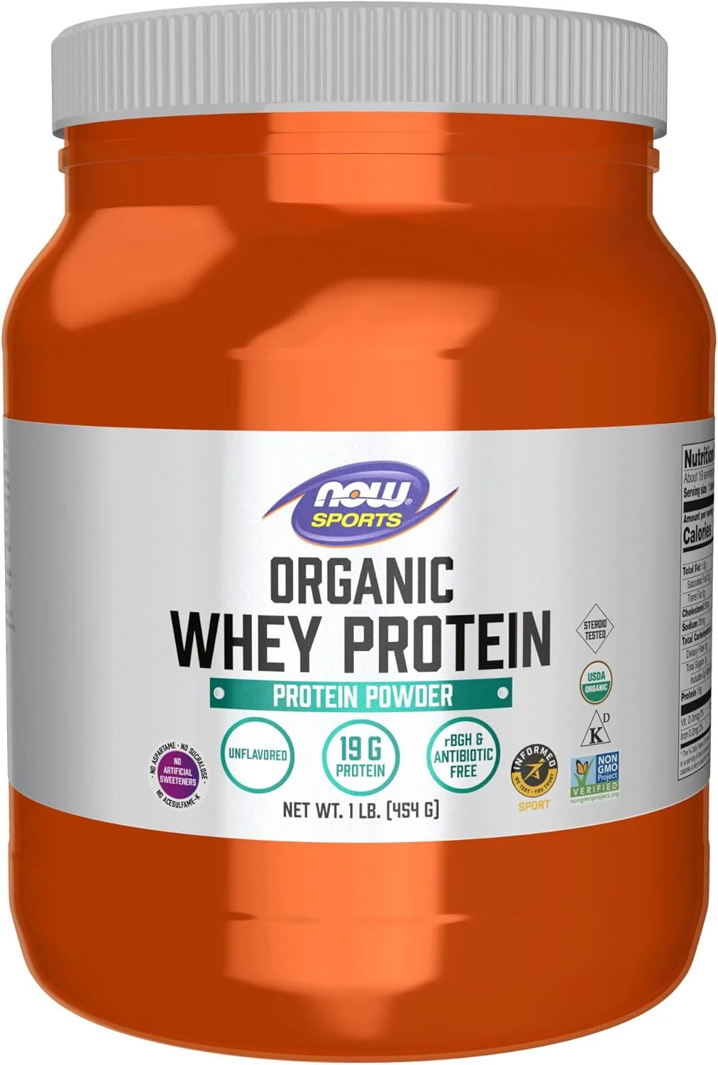 NOW Sports Nutrition، پروتئین وی ارگانیک تایید شده 19 گرم، پودر بدون طعم، 1 پوند