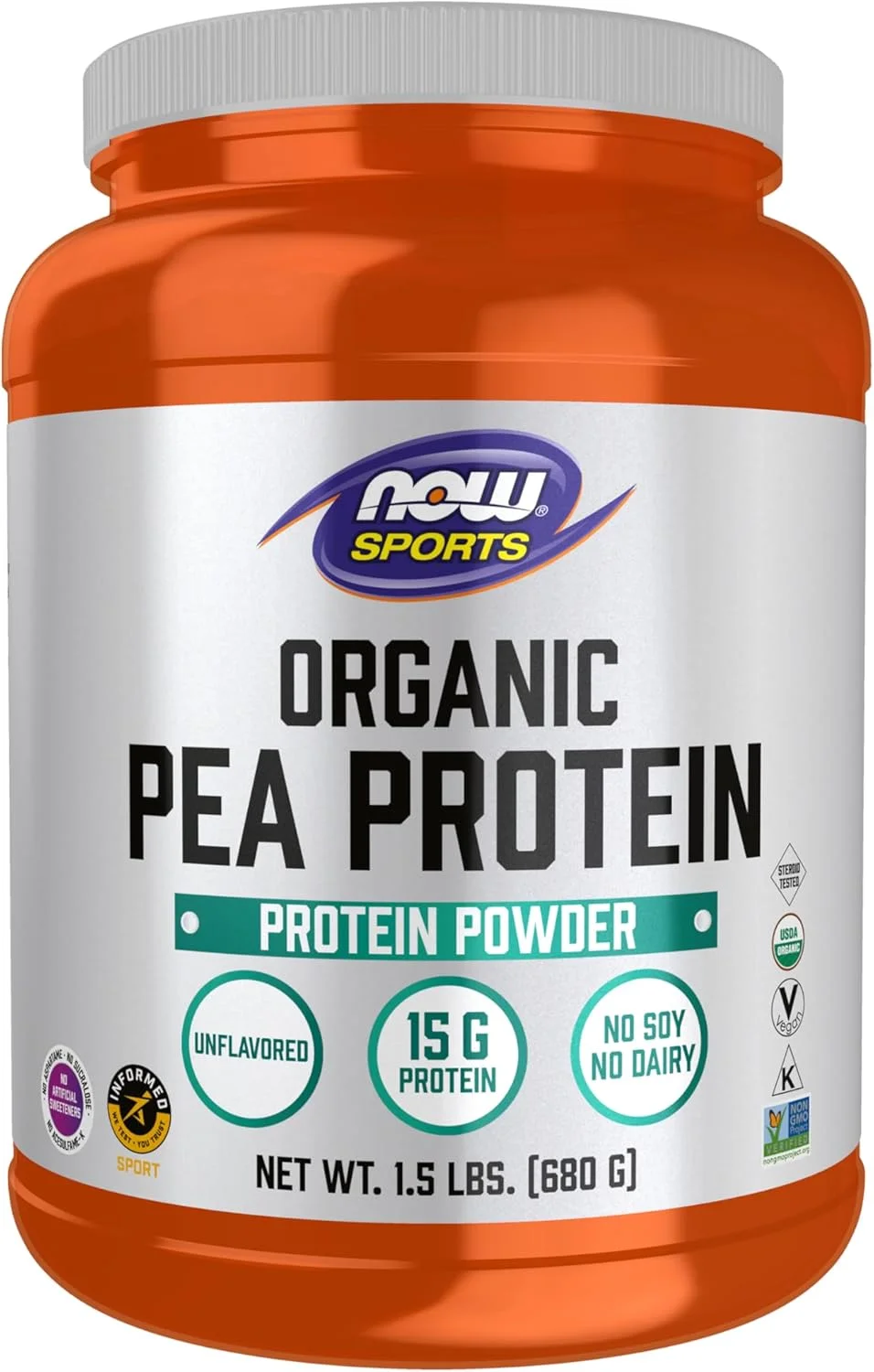 NOW Sports Nutrition، پروتئین نخود فرنگی ارگانیک تایید شده، 15 گرم، پودر بدون طعم، 1.5 پوند