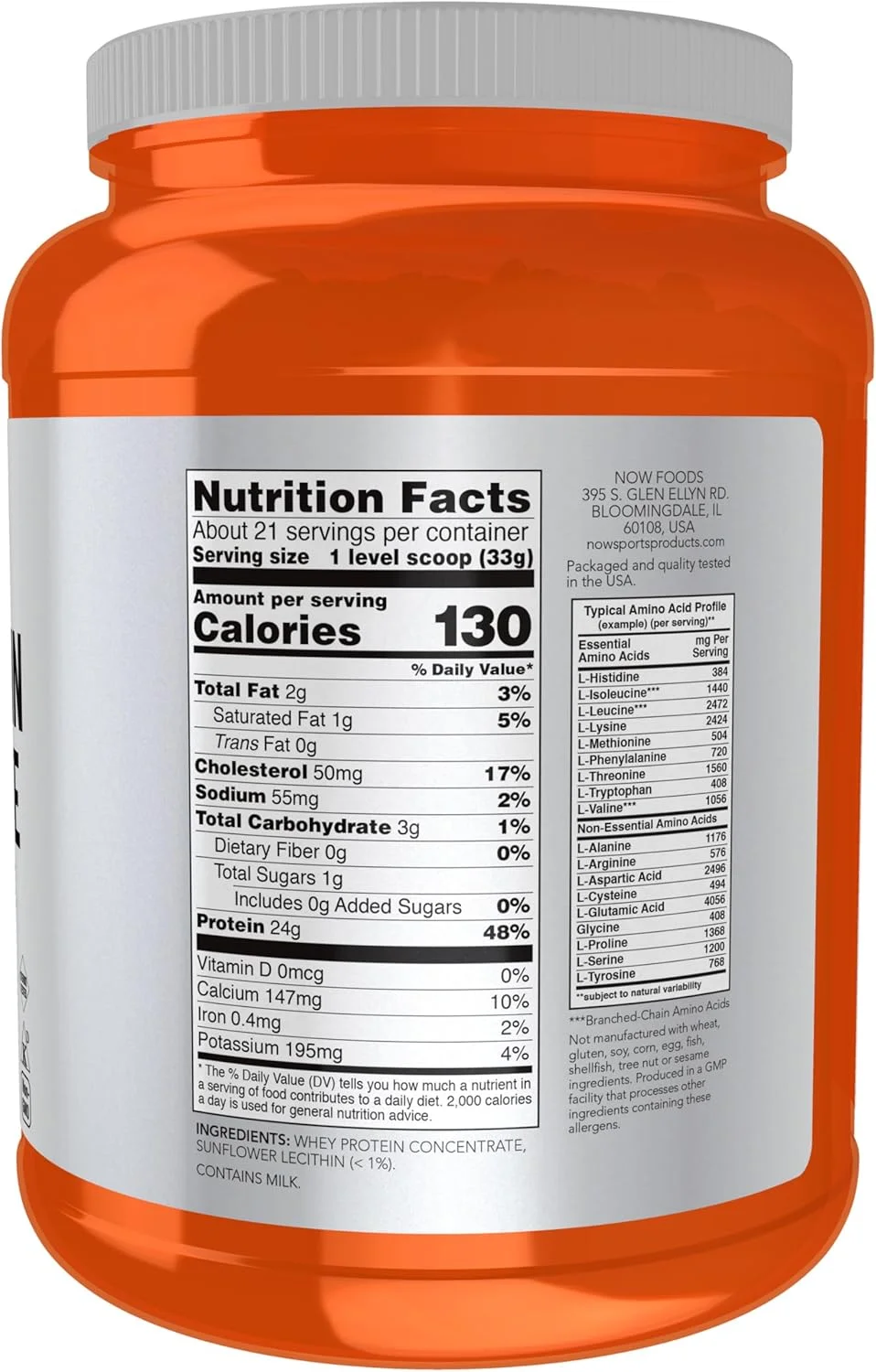NOW Sports Nutrition، کنسانتره پروتئین وی، 24 گرم با BCAAs، پودر بدون طعم، 1.5 پوند NOW Sports Nutrition، کنسانتره پروتئین وی، 24 گرم با BCAAs، پودر بدون طعم، 1.5 پوند