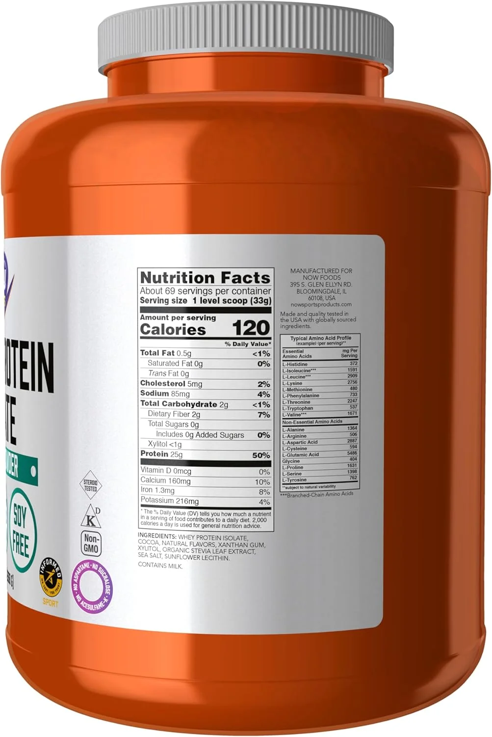 NOW Sports Nutrition، پروتئین وی ایزوله، 25 گرم با BCAAs، پودر شکلاتی خامه‌ای، 5 پوند