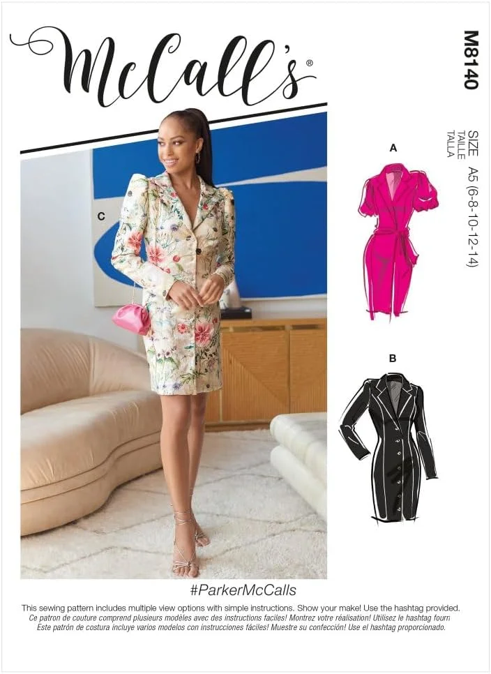 الگوهای خیاطی لباس زنانه مک کال مدل M8140A5، شامل کمربند و کت، کد طراحی M8140، سایزهای 6-14
