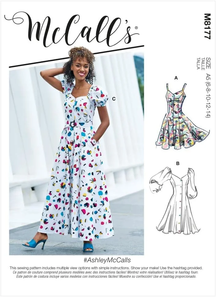 الگوی خیاطی لباس دکمه دار پرنسسی زنانه McCall's M8177A5، کد طراحی M8177، سایزهای 6-14