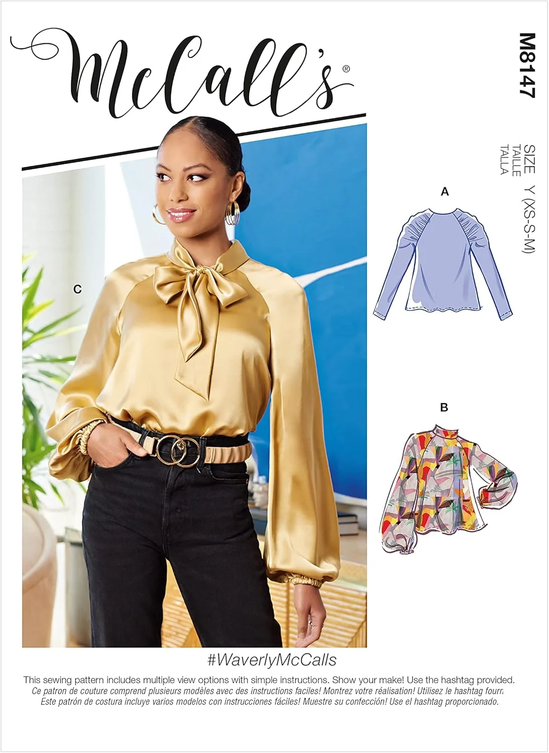 الگوهای خیاطی بلوز آستین رگلان زنانه McCall's M8147Y، کد طراحی M8147، سایز XS-M