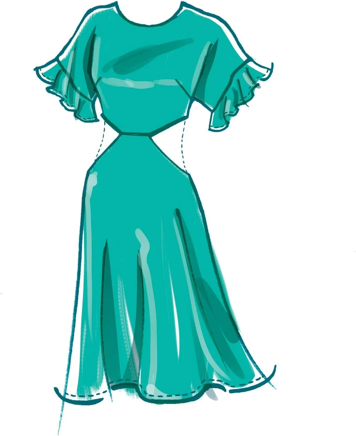 الگوهای خیاطی لباس زنانه دامن کلوش آستین خفاشی مک کالز M8175F5، کد طراحی M8175، سایزهای 16-24