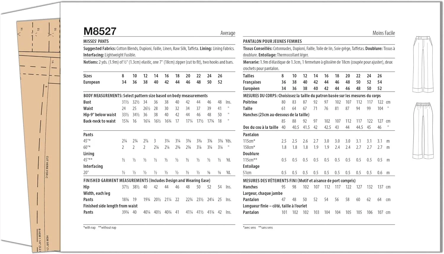 الگوی خیاطی شلوار زنانه McCall's M8527Y5 اثر ملیسا واتسون برای پالمر/پلتش، کد طراحی M8527، سایزهای 18-20-22-24-26