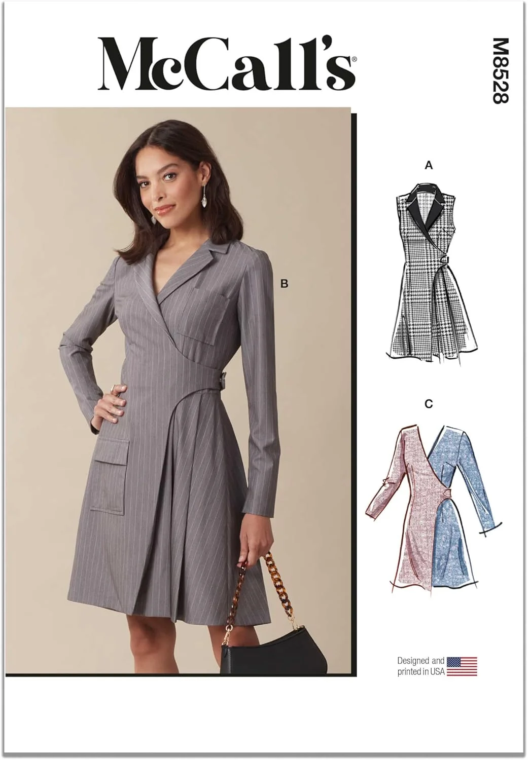 الگوی خیاطی لباس مجلسی زنانه مدل M8528K5 مک کال، طرح کت و پیراهن مجلسی، کد طراحی M8528، سایزهای 8-10-12-14-16