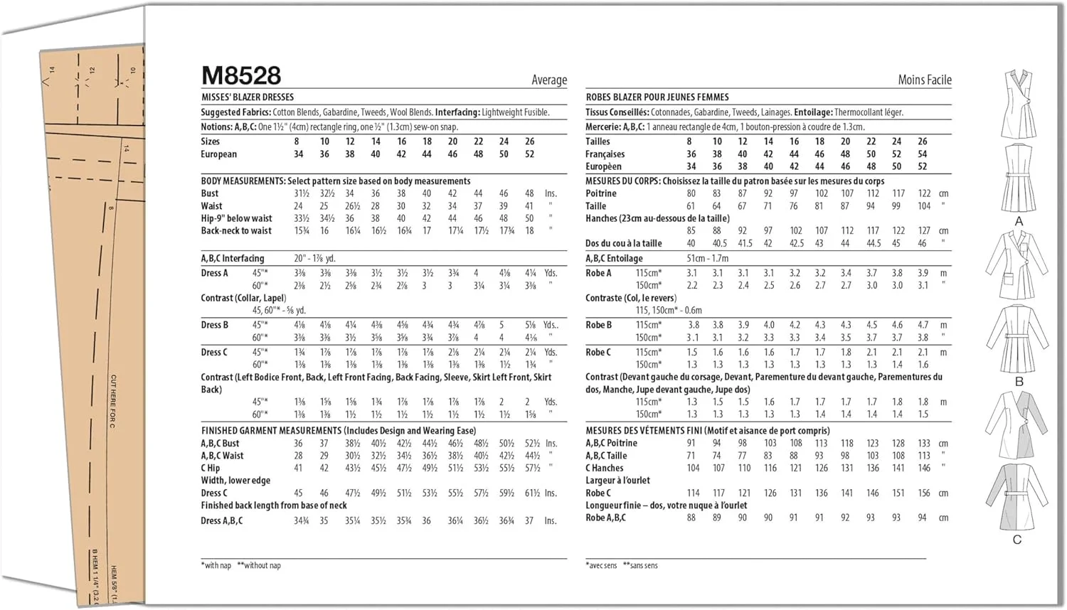 الگوی خیاطی لباس مجلسی زنانه مدل M8528K5 مک کال، طرح کت و پیراهن مجلسی، کد طراحی M8528، سایزهای 8-10-12-14-16