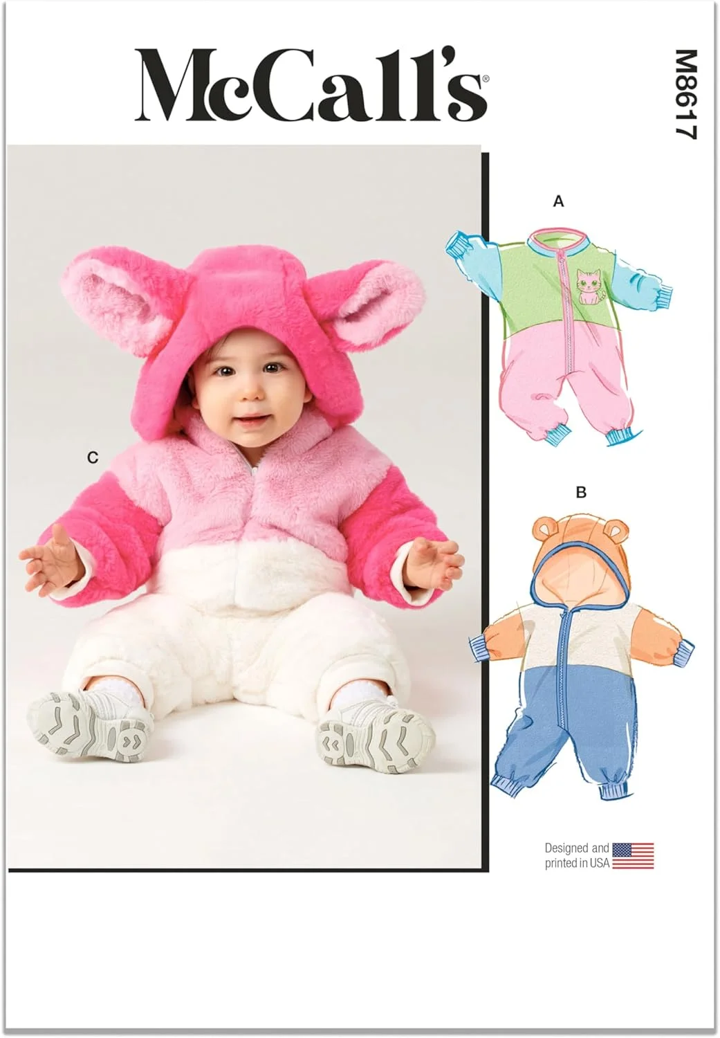 الگوی خیاطی لباس سرهمی بیرونی نوزاد مک کالز M8617A، کد طراحی M8617، سایزهای XS-S-M-L