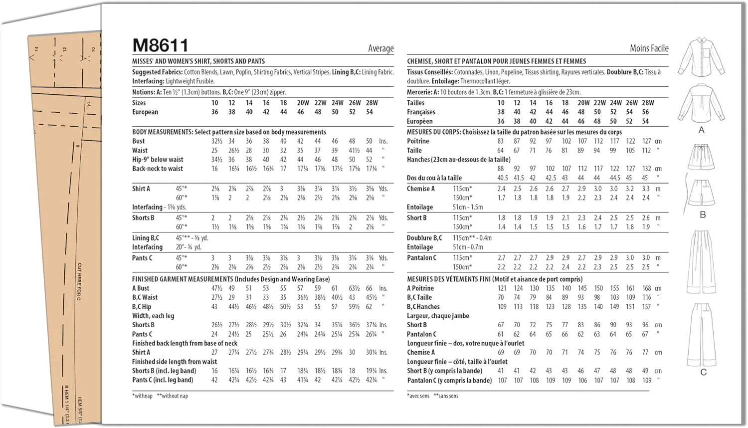 الگوی خیاطی پیراهن نیمه جذب زنانه مک کال M8611BB، شورت و شلوار فاق بلند، کد طراحی M8611، سایزهای 20W-22W-24W-26W-28W الگوی خیاطی پیراهن نیمه جذب زنانه مک کال M8611BB، شورت و شلوار فاق بلند، کد طراحی M8611، سایزهای 20W-22W-24W-26W-28W
