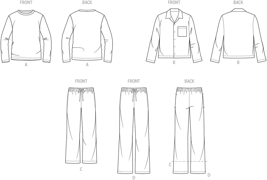 الگوی خیاطی پیراهن و شلوار پیژامه بافتنی مردانه McCall's M8616A، کد طراحی M8616، سایزهای S-M-L-XL-XXL-XXXL
