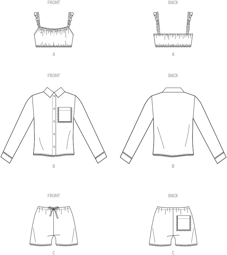الگوی خیاطی آسان برای ساخت سوتین توری، پیراهن دکمه دار و شورت زنانه McCall's M8613A، کد طراحی M8613، سایزهای XS-S-M-L-XL-XXL