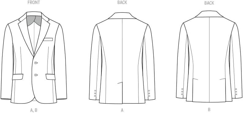 الگوی خیاطی آسان برای ساخت بلیزر یقه شکاری یونیسکس McCall's M8614A، کد طراحی M8614، سایزهای XS-S-M-L-XL-XXL