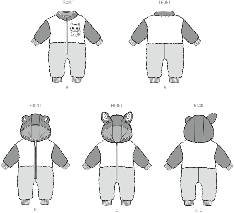 الگوی خیاطی لباس سرهمی بیرونی نوزاد مک کالز M8617A، کد طراحی M8617، سایزهای XS-S-M-L