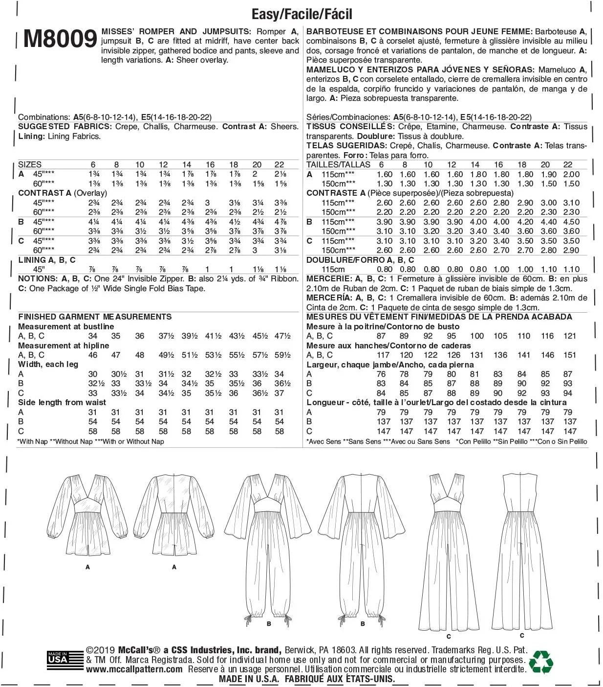 الگوهای خیاطی جامپسوت و رامپر زنانه شرکت مک کال، سایزهای 14-22 الگوهای خیاطی جامپسوت و رامپر زنانه شرکت مک کال، سایزهای 14-22