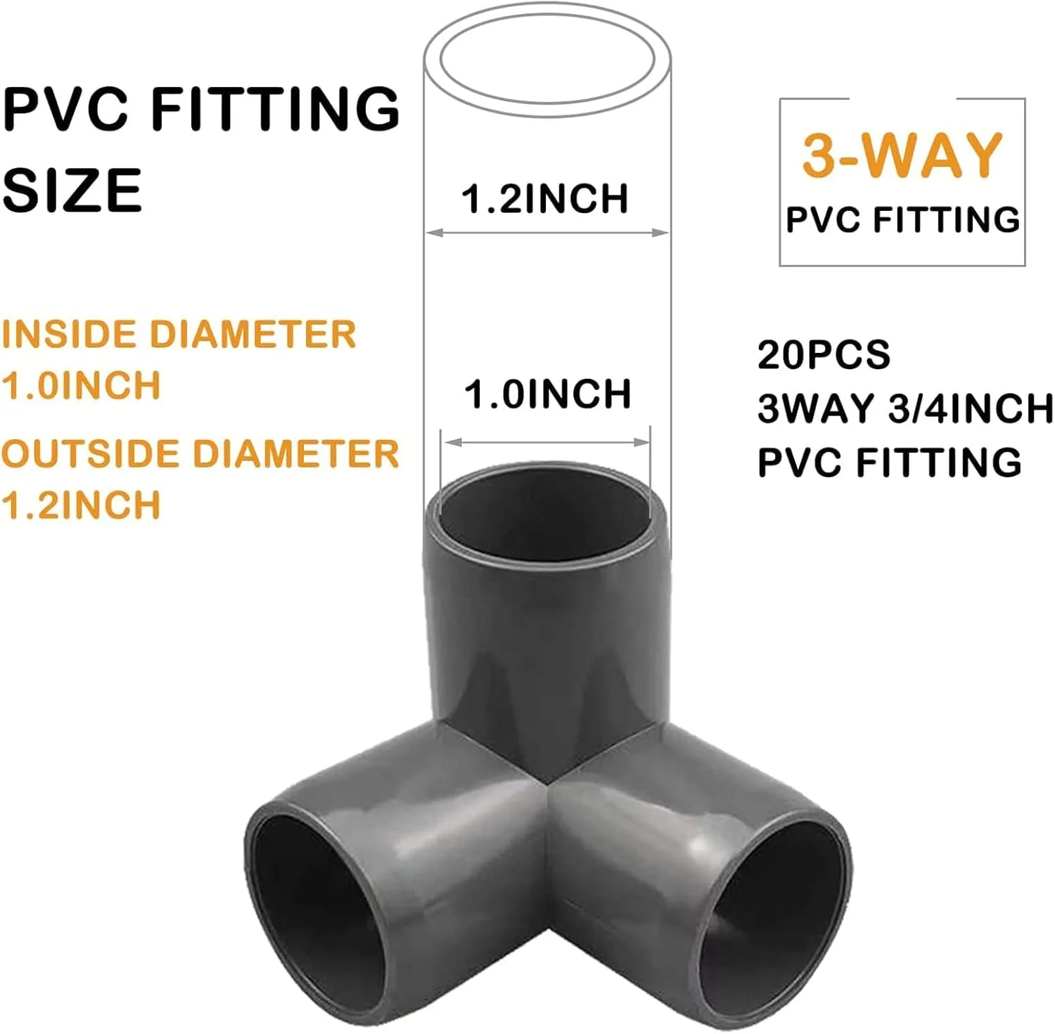 اتصالات لوله سه راهی PVC کالنفلان، 10 عددی، اتصال دهنده گوشه ای پلاستیکی T با قطر داخلی 20 میلی متر، مناسب برای لوله های آب، مبلمان، گلخانه، قوی و بادوام (مشکی)