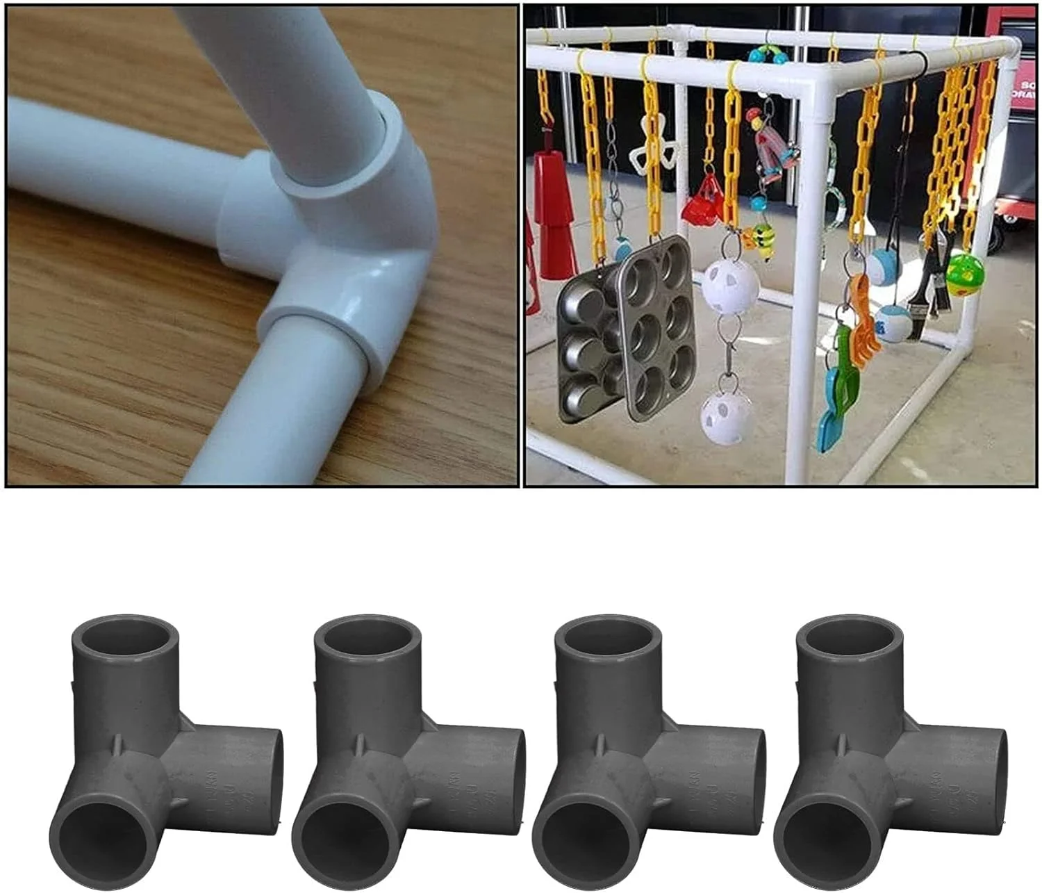 اتصالات لوله سه راهی PVC کالنفلان، 10 عددی، اتصال دهنده گوشه ای پلاستیکی T با قطر داخلی 20 میلی متر، مناسب برای لوله های آب، مبلمان، گلخانه، قوی و بادوام (مشکی)