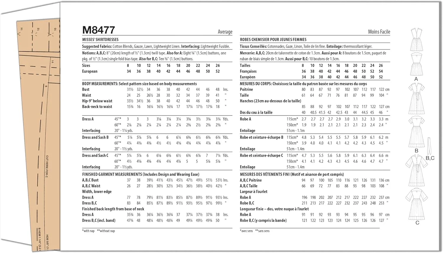 الگوی خیاطی McCall's M8477Y5 برای خانم ها، پیراهن های دکمه دار Y5 (سایز 18-20-22-24-26) الگوی خیاطی McCall's M8477Y5 برای خانم ها، پیراهن های دکمه دار Y5 (سایز 18-20-22-24-26)