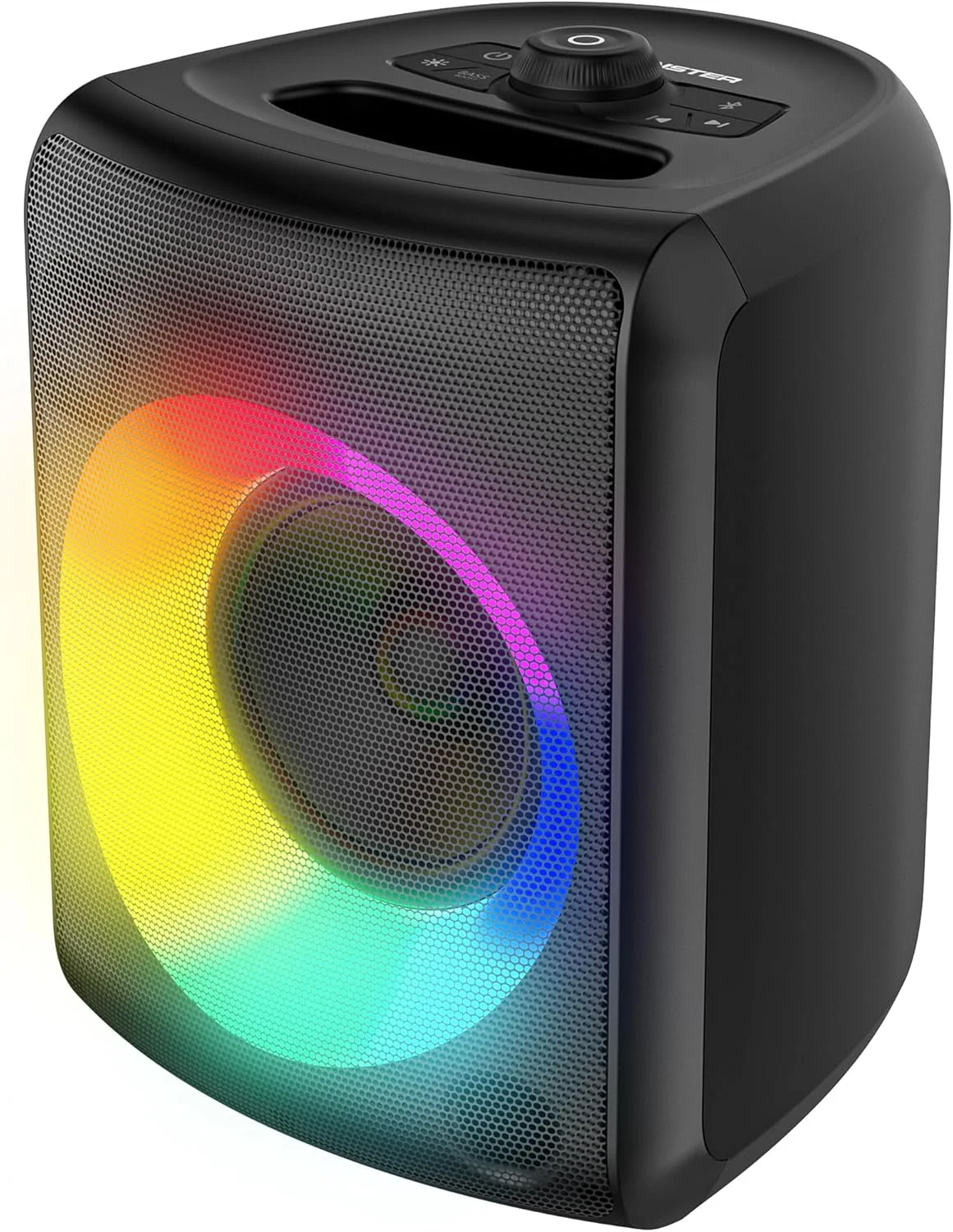 اسپیکر بلوتوثی Monster Musicbox، اسپیکر بی سیم قابل حمل 60 واتی با نورپردازی RGB پویا، بلندگو برای فضای باز و داخلی، صدای استریو، 12 ساعت پخش، مقاوم در برابر آب IPX5، پشتیبانی از کارت TF، AUX