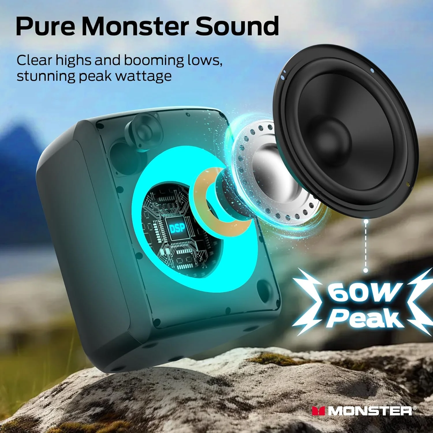 اسپیکر بلوتوثی Monster Musicbox، اسپیکر بی سیم قابل حمل 60 واتی با نورپردازی RGB پویا، بلندگو برای فضای باز و داخلی، صدای استریو، 12 ساعت پخش، مقاوم در برابر آب IPX5، پشتیبانی از کارت TF، AUX اسپیکر بلوتوثی Monster Musicbox، اسپیکر بی سیم قابل حمل 60 واتی با نورپردازی RGB پویا، بلندگو برای فضای باز و داخلی، صدای استریو، 12 ساعت پخش، مقاوم در برابر آب IPX5، پشتیبانی از کارت TF، AUX