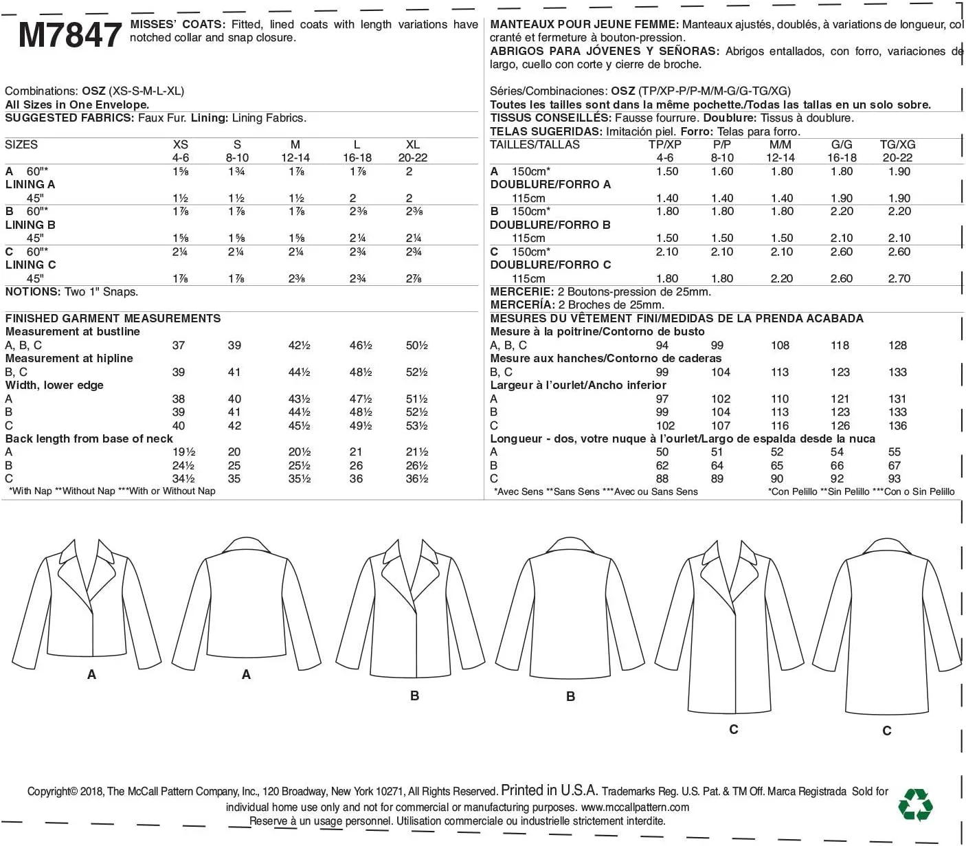 الگوی مک کال برای آموزش دوخت کت زنانه با قد کمر و ران، الگوهای خیاطی در سایزهای Xs-s-m-l-xl الگوی مک کال برای آموزش دوخت کت زنانه با قد کمر و ران، الگوهای خیاطی در سایزهای Xs-s-m-l-xl