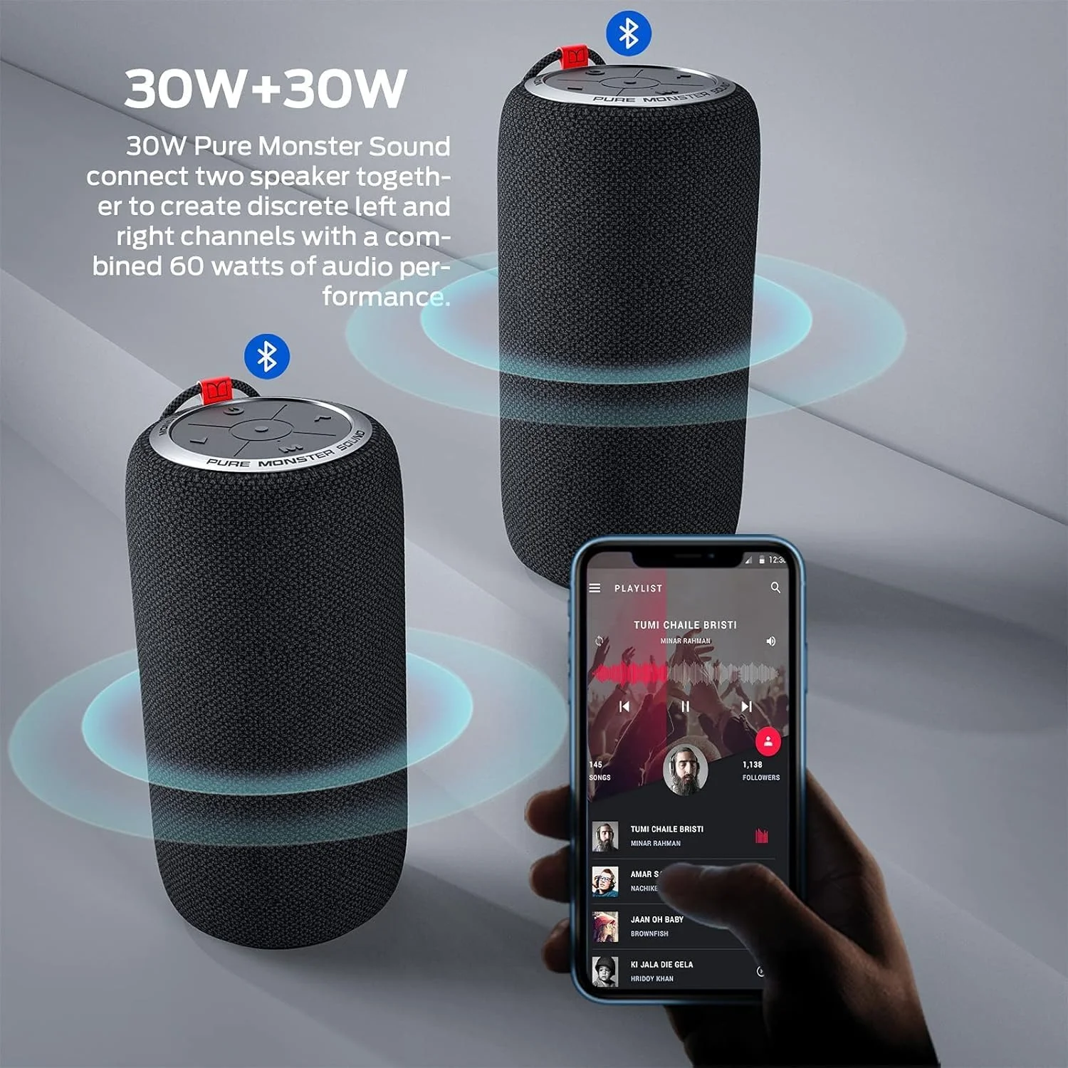 اسپیکر بلوتوثی ارتقا یافته Monster S310، اسپیکر بلوتوثی قابل حمل، استریو بی سیم واقعی 30 واتی با صدای پویا، ضد آب IPX6، میکروفون داخلی بلوتوث 5.2، 24 ساعته، مناسب برای استفاده خانوادگی در فضای باز - مشکی اسپیکر بلوتوثی ارتقا یافته Monster S310، اسپیکر بلوتوثی قابل حمل، استریو بی سیم واقعی 30 واتی با صدای پویا، ضد آب IPX6، میکروفون داخلی بلوتوث 5.2، 24 ساعته، مناسب برای استفاده خانوادگی در فضای باز - مشکی