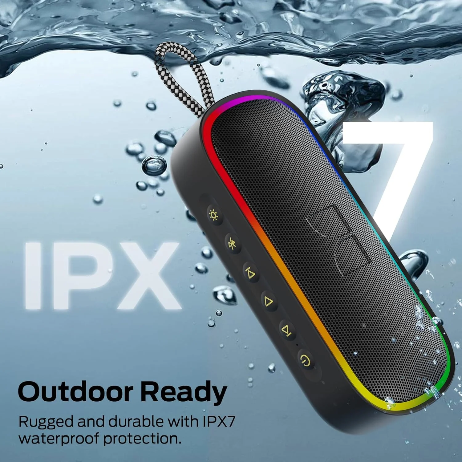 اسپیکر بلوتوثی قابل حمل مانستر مدل S150 Plus با توان 40 وات - اسپیکر ضد آب IPX7 مناسب فضای باز با نورپردازی RGB پویا، 15 ساعت پخش مداوم، بلوتوث 6.0، پشتیبانی از کارت TF/AUX/USB-C، مناسب برای سفر، ساحل و فضای باز، مشکی اسپیکر بلوتوثی قابل حمل مانستر مدل S150 Plus با توان 40 وات - اسپیکر ضد آب IPX7 مناسب فضای باز با نورپردازی RGB پویا، 15 ساعت پخش مداوم، بلوتوث 6.0، پشتیبانی از کارت TF/AUX/USB-C، مناسب برای سفر، ساحل و فضای باز، مشکی