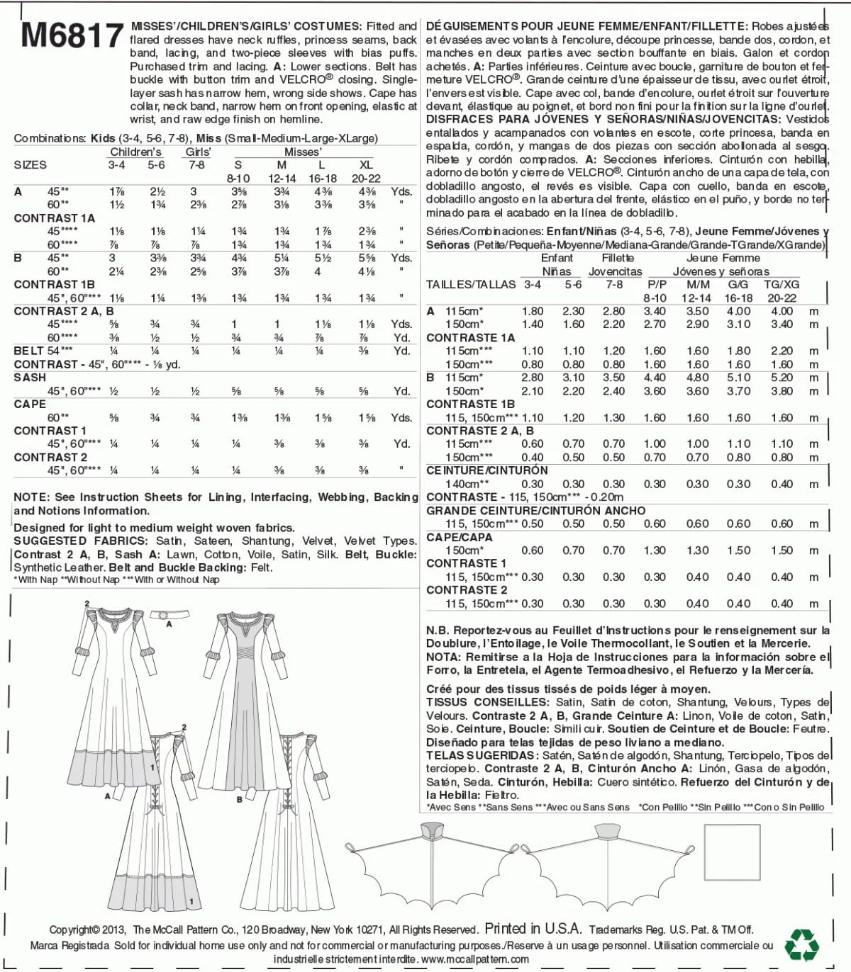 الگوهای خیاطی مک کال M6817 در یک بسته، لباس های زنانه/بچه گانه/دخترانه، بسته 1 عددی، سفید