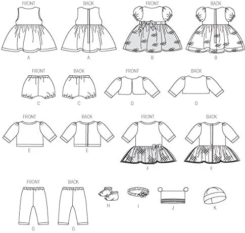 الگوهای خیاطی مک کالز MC7066 OSZ، لباس و لوازم جانبی برای عروسک های 11، 12 و 15، 16 اینچی، ابریشم، سفید مایل به شیری، یک سایز