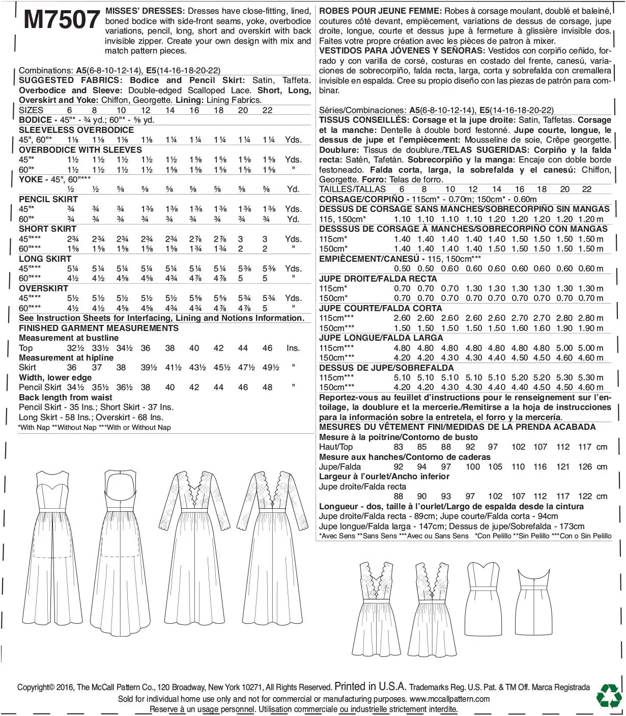 الگوهای خیاطی مک کالز 7507 A5، لباس زنانه، سایزهای 6-14، کاغذی، چند رنگ، 17 x 0.5 x 0.07 سانتی متر