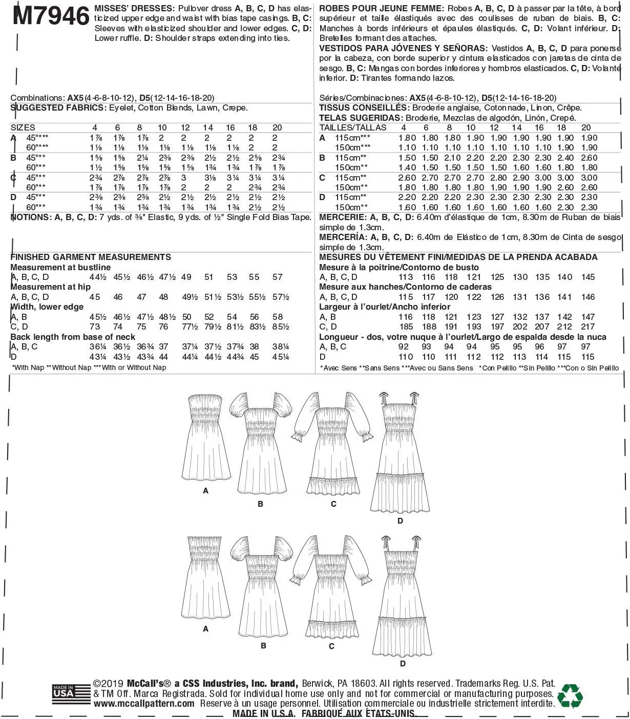 الگوهای مک کال لباس زنانه بدون آستین، آستین کوتاه و بلند، سایز 12-20، الگوی خیاطی، سفید