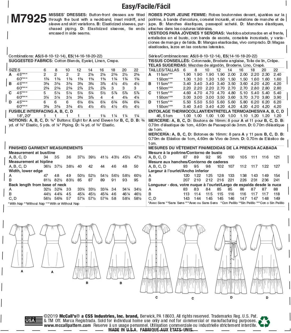 الگوهای مک کال لباس زنانه با دامن چاک دار و پلیسه دار، سایز 14-22، سفید