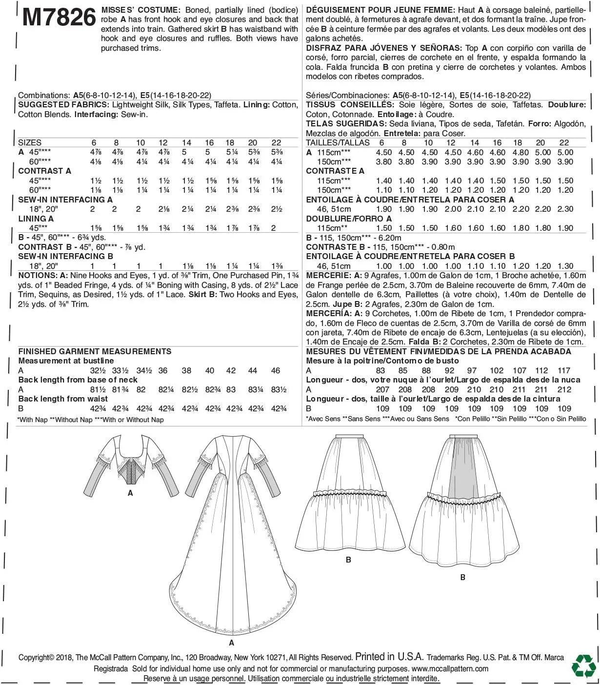 الگوی خیاطی McCall's M7826، قالب، کاغذی، سفید، سایز 6-8-10-12-14