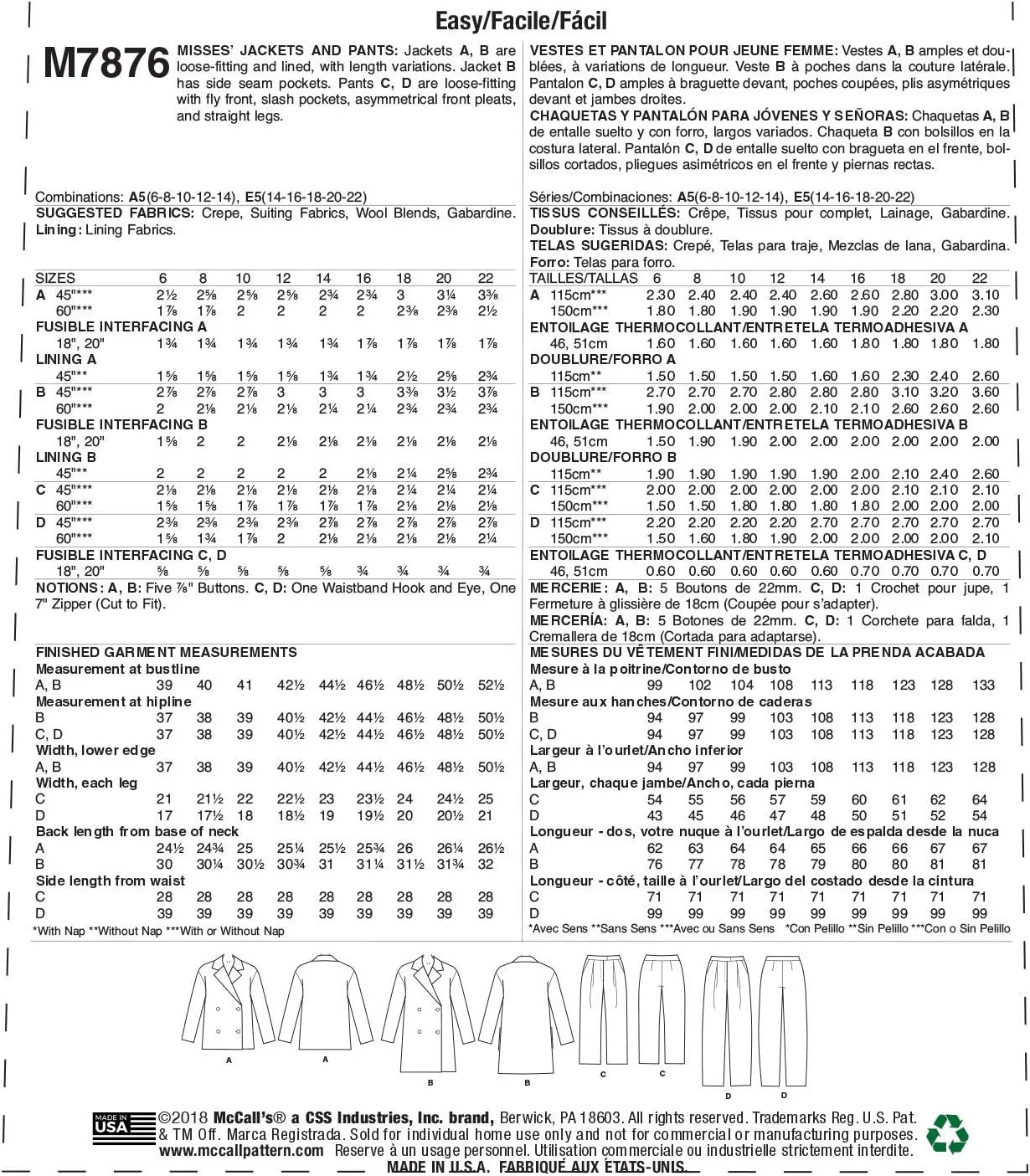 الگوی خیاطی مک کالز M7876، الگو، کاغذی، ساده، سایز 14-16-18-20-22