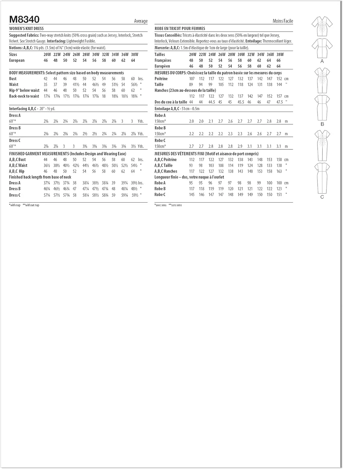 الگوی خیاطی لباس بافتنی زنانه مک کال، کد طراحی M8340، سایز 20W-22W-24W-26W-28W، چند رنگ