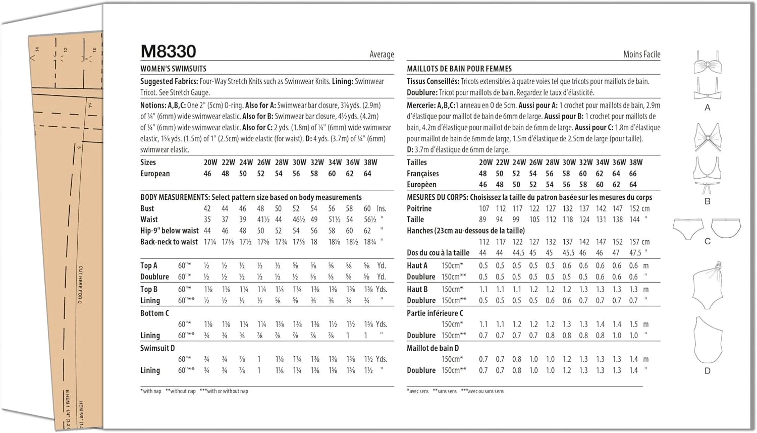 الگوی خیاطی لباس شنا زنانه مک کالز، کد طراحی M8330، سایزهای 20W-22W-24W-26W-28W
